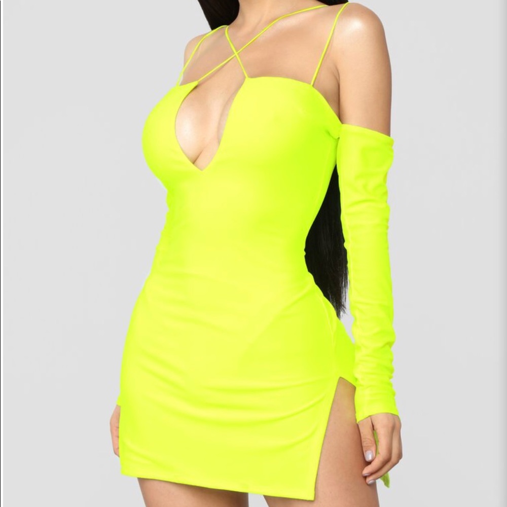 NEON YELLOW FN HIGH SLIT DRESS